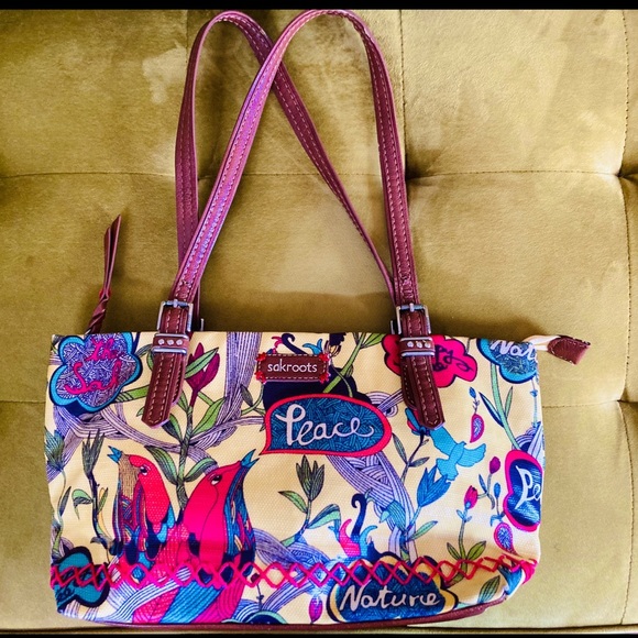 SAKROOTS “Peace & Nature” Yellow Botanical Hummingbird Shoulder Bag - Picture 3 of 8